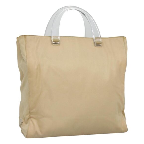 PRADA Hand Bag Nylon Plastic Beige Clear Auth - Picture 1 of 15